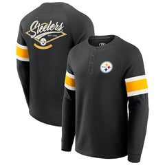 Darius Rucker Collection Waffle-Knit Raglan Long Sleeve Henley T-Shirt - Pittsburgh Steelers T-shirts