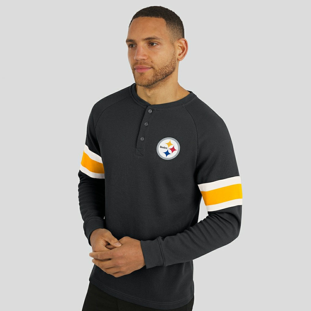 Darius Rucker Collection Waffle-Knit Raglan Long Sleeve Henley T-Shirt - Pittsburgh Steelers T-shirts
