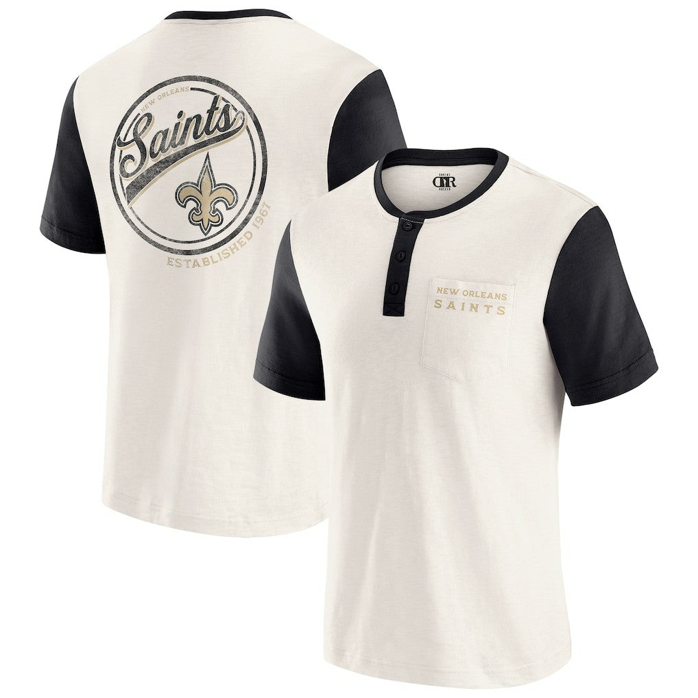 Darius Rucker Collection Henley Colorblock Slub Pocket T-Shirt - New Orleans Saints T-shirts