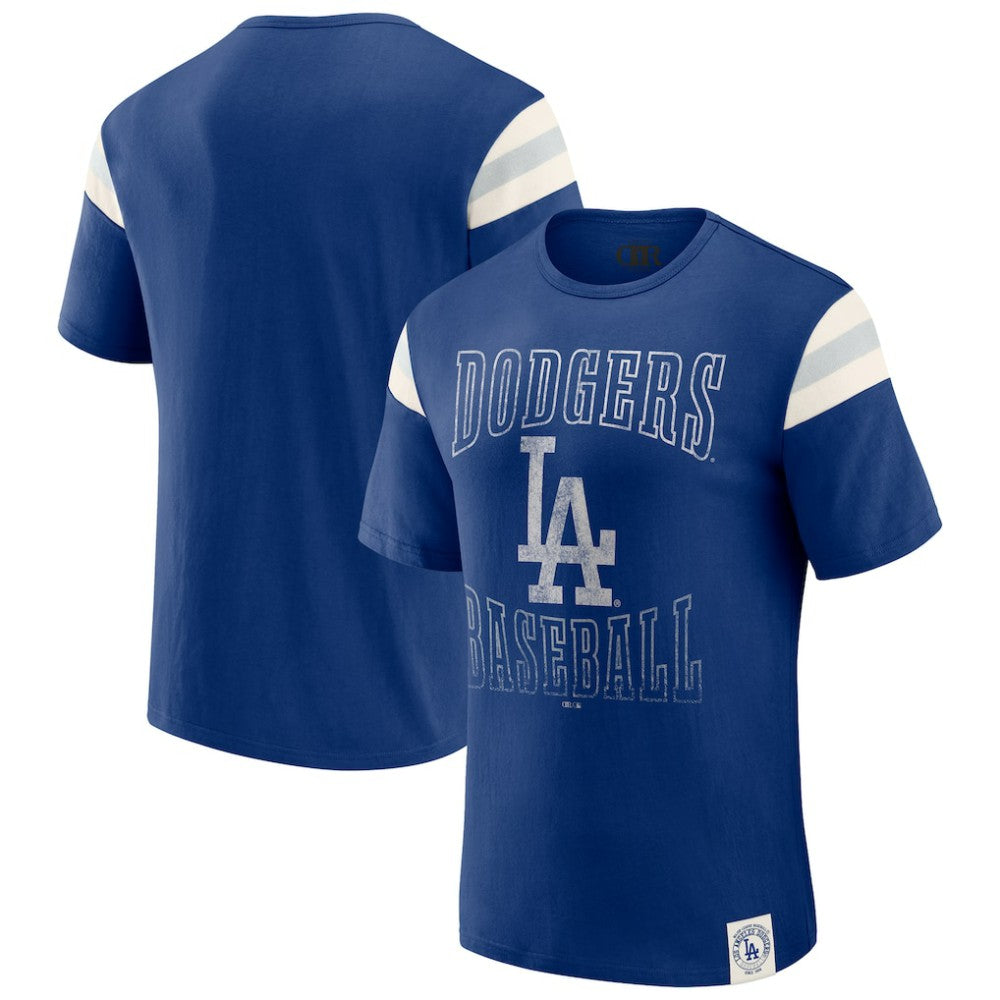 Royal Los Angeles Dodgers Darius Rucker Collection by Fanatics Distressed Sleeve Stripe T-Shirt
