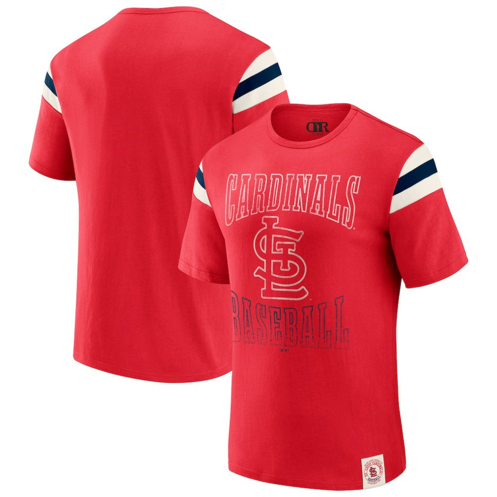 Red St. Louis Cardinals Darius Rucker Collection by Fanatics Distressed Sleeve Stripe T-Shirt
