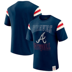 Navy Atlanta Braves Darius Rucker Collection by Fanatics Distressed Sleeve Stripe T-Shirt
