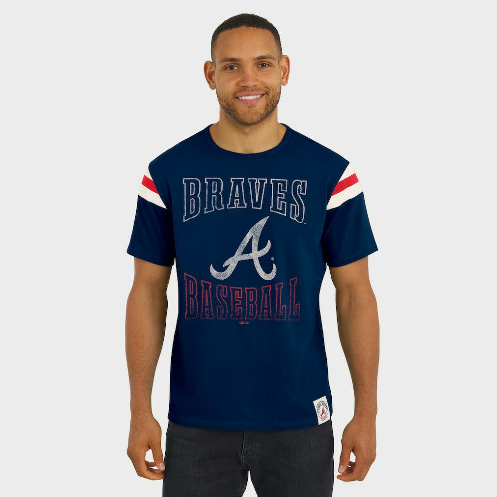 Navy Atlanta Braves Darius Rucker Collection by Fanatics Distressed Sleeve Stripe T-Shirt