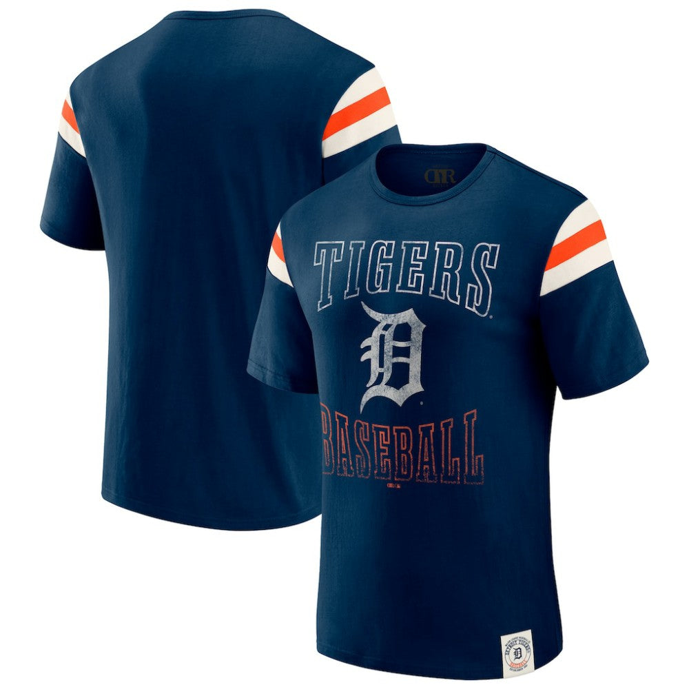 Navy Detroit Tigers Darius Rucker Collection by Fanatics Distressed Sleeve Stripe T-Shirt