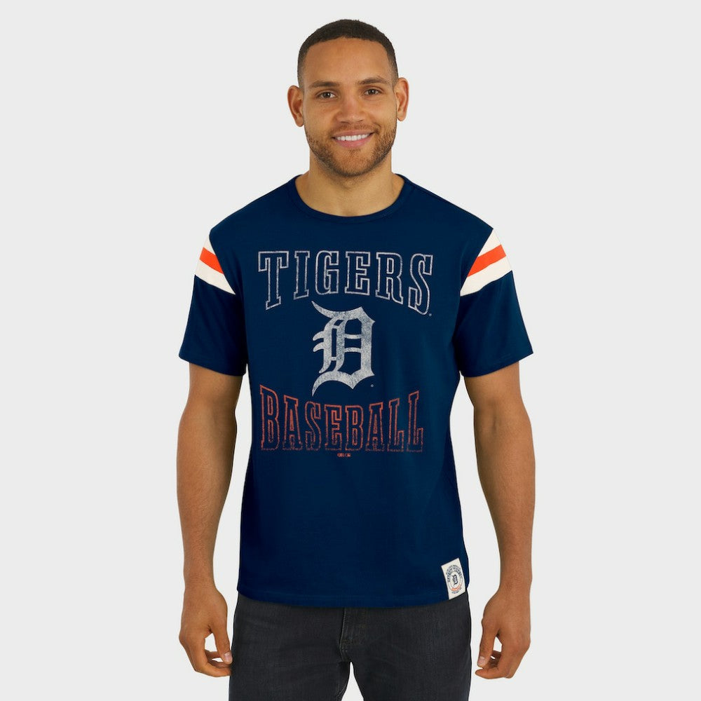 Navy Detroit Tigers Darius Rucker Collection by Fanatics Distressed Sleeve Stripe T-Shirt