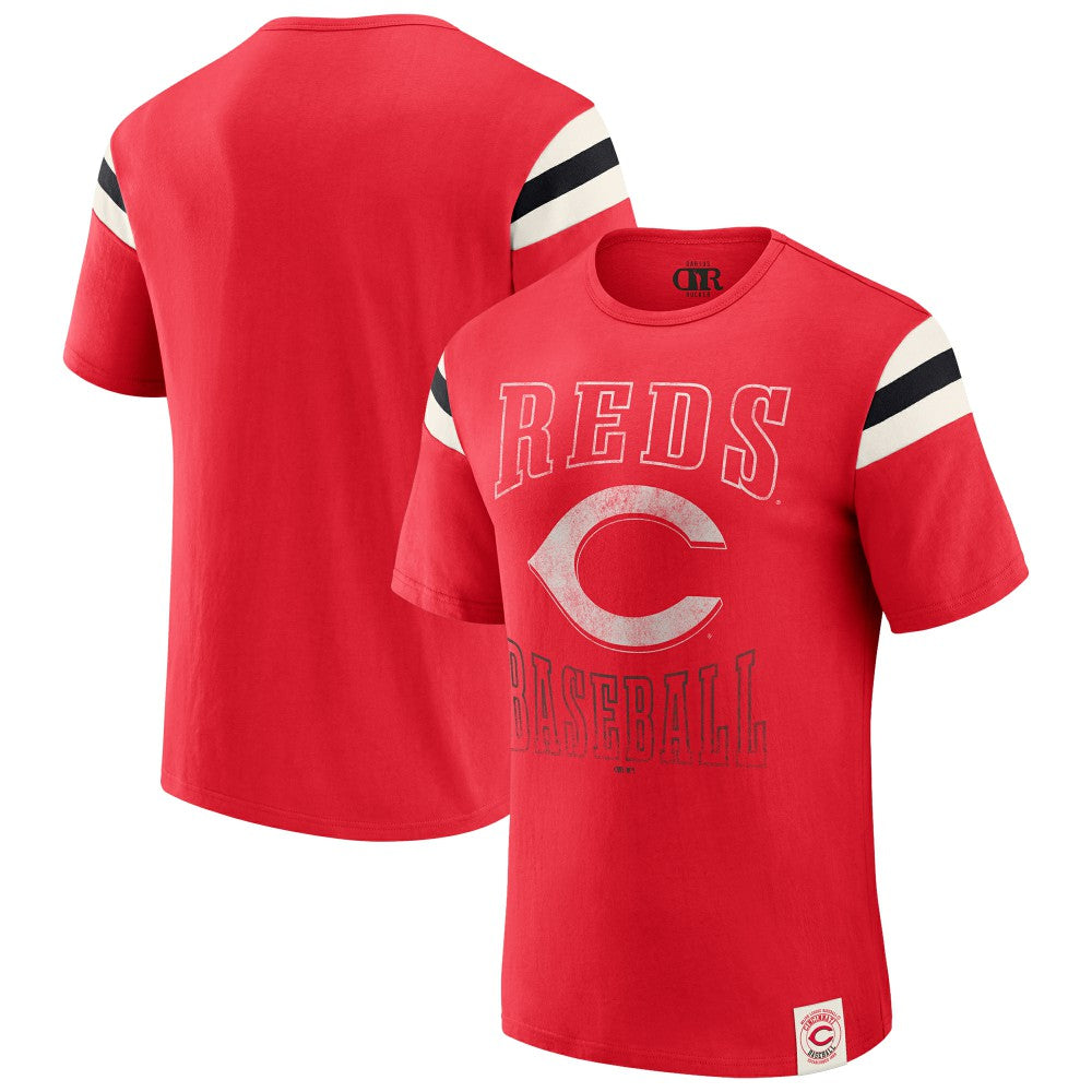 Red Cincinnati Reds Darius Rucker Collection by Fanatics Distressed Sleeve Stripe T-Shirt