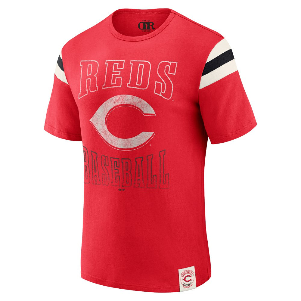 Red Cincinnati Reds Darius Rucker Collection by Fanatics Distressed Sleeve Stripe T-Shirt