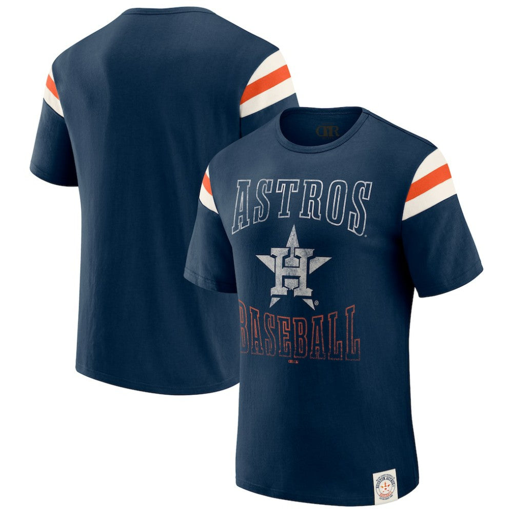Navy Houston Astros Darius Rucker Collection by Fanatics Distressed Sleeve Stripe T-Shirt