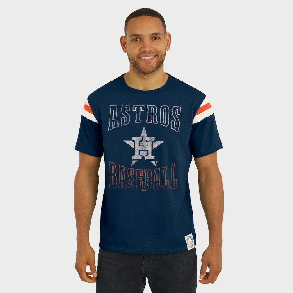 Navy Houston Astros Darius Rucker Collection by Fanatics Distressed Sleeve Stripe T-Shirt