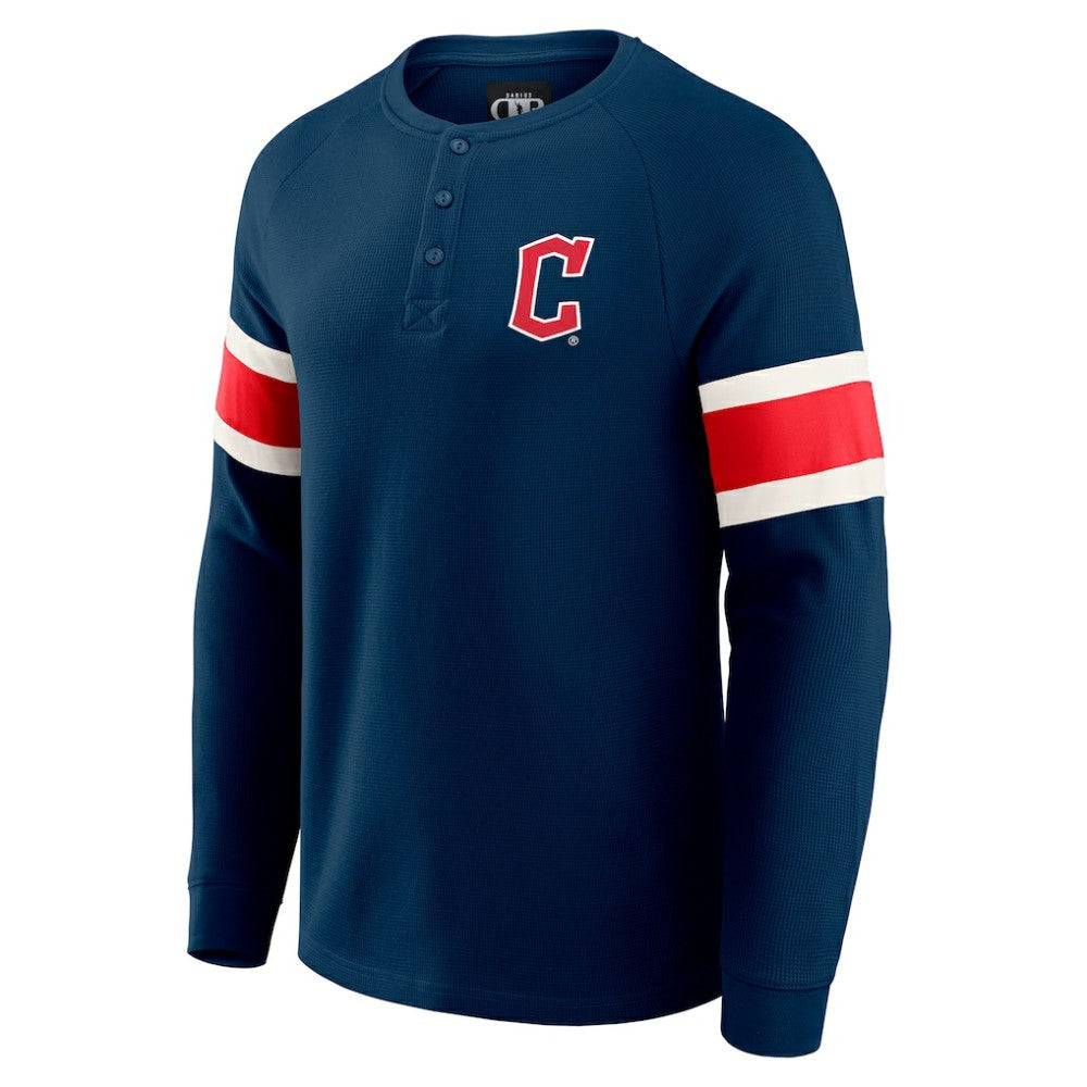 Navy Cleveland Guardians Darius Rucker Collection by Fanatics Waffle-Knit Raglan Long Sleeve Henley T-Shirt