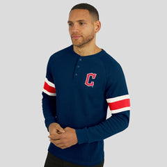 Navy Cleveland Guardians Darius Rucker Collection by Fanatics Waffle-Knit Raglan Long Sleeve Henley T-Shirt