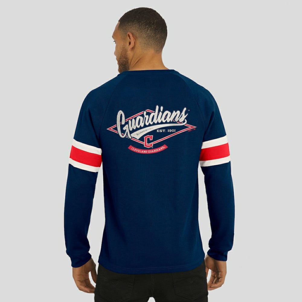 Navy Cleveland Guardians Darius Rucker Collection by Fanatics Waffle-Knit Raglan Long Sleeve Henley T-Shirt