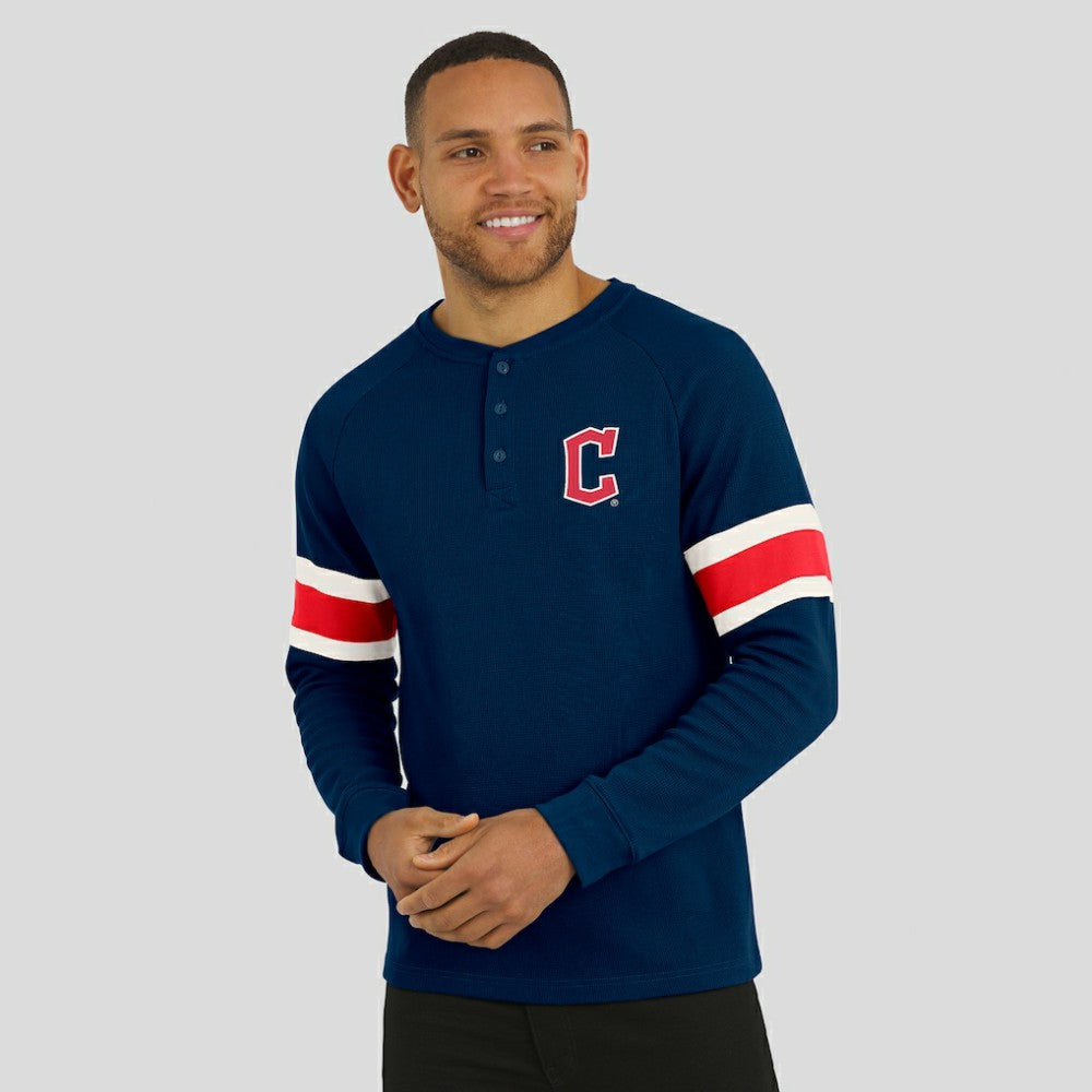 Navy Cleveland Guardians Darius Rucker Collection by Fanatics Waffle-Knit Raglan Long Sleeve Henley T-Shirt