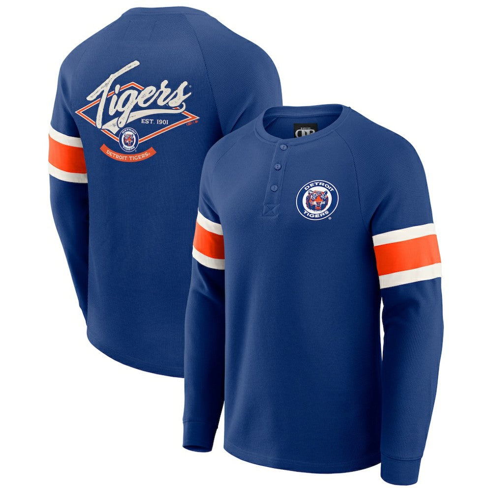 Blue Detroit Tigers Darius Rucker Collection by Fanatics Waffle-Knit Raglan Long Sleeve Henley T-Shirt