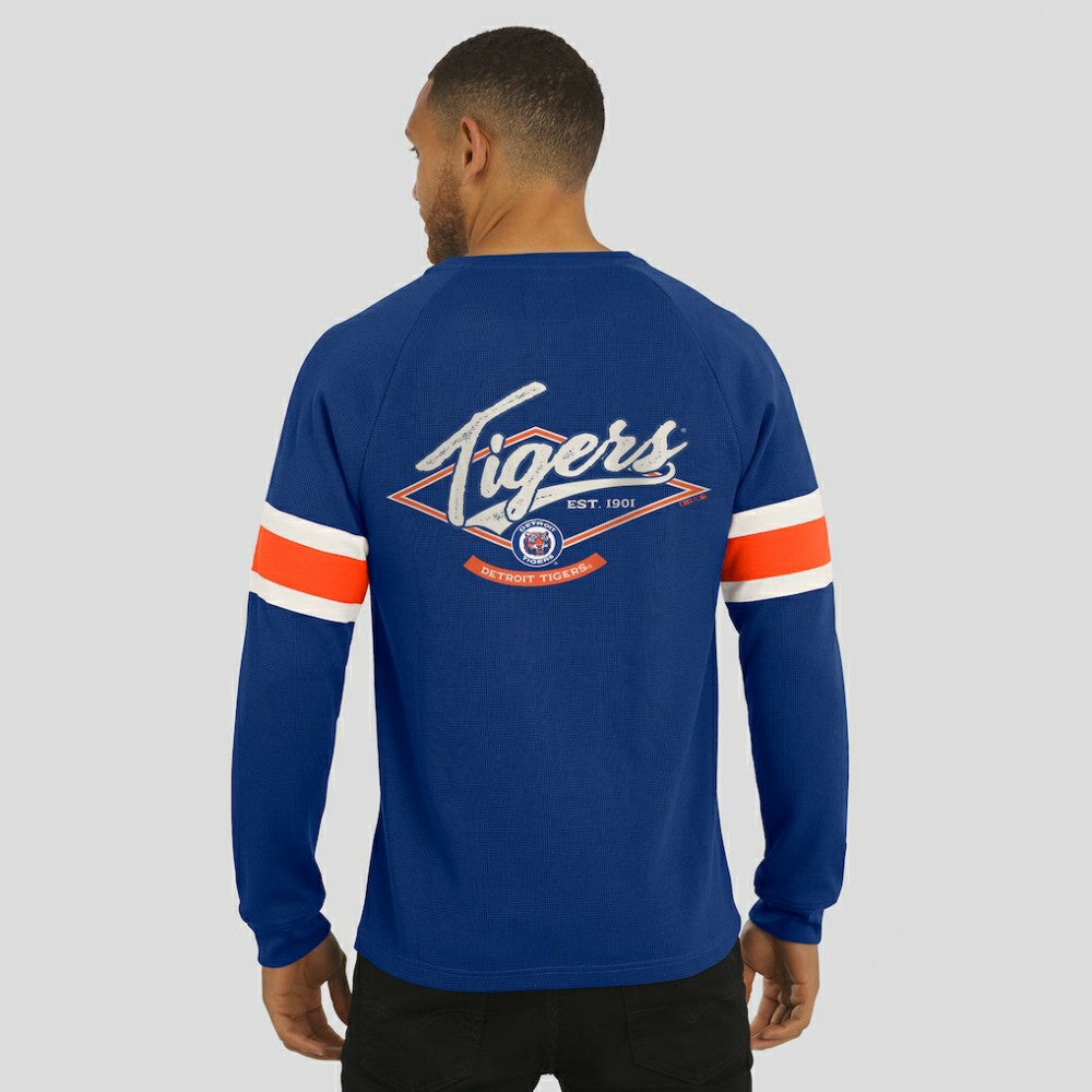 Blue Detroit Tigers Darius Rucker Collection by Fanatics Waffle-Knit Raglan Long Sleeve Henley T-Shirt