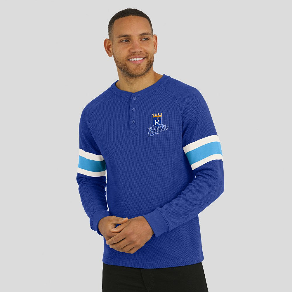 Royal Kansas City Royals Darius Rucker Collection by Fanatics Waffle-Knit Raglan Long Sleeve Henley T-Shirt