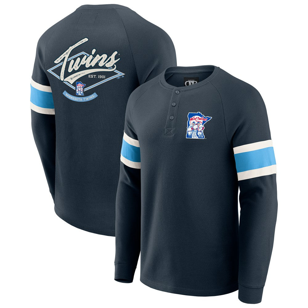 Navy Minnesota Twins Darius Rucker Collection by Fanatics Waffle-Knit Raglan Long Sleeve Henley T-Shirt