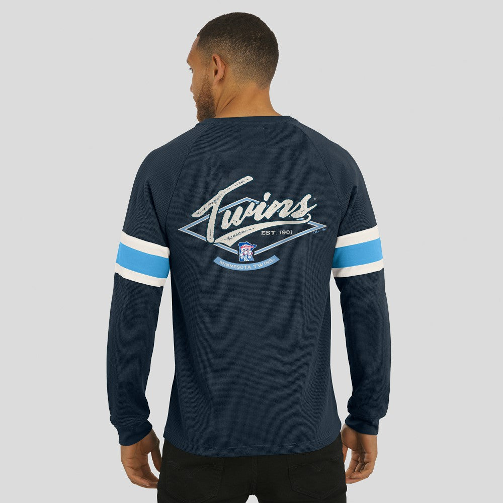 Navy Minnesota Twins Darius Rucker Collection by Fanatics Waffle-Knit Raglan Long Sleeve Henley T-Shirt