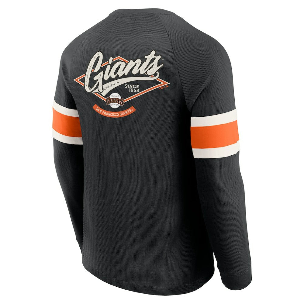 Black San Francisco Giants Darius Rucker Collection by Fanatics Waffle-Knit Raglan Long Sleeve Henley T-Shirt