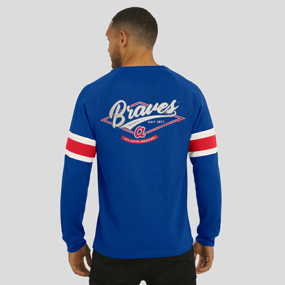 Royal Atlanta Braves Darius Rucker Collection by Fanatics Waffle-Knit Raglan Long Sleeve Henley T-Shirt