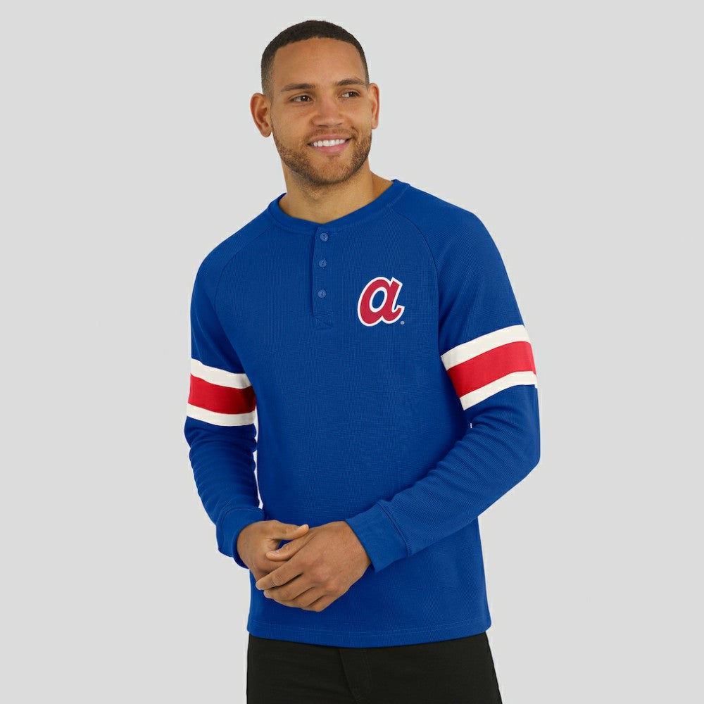 Royal Atlanta Braves Darius Rucker Collection by Fanatics Waffle-Knit Raglan Long Sleeve Henley T-Shirt