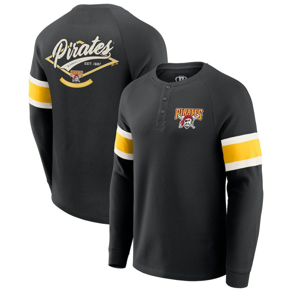 Black Pittsburgh Pirates Darius Rucker Collection by Fanatics Waffle-Knit Raglan Long Sleeve Henley T-Shirt