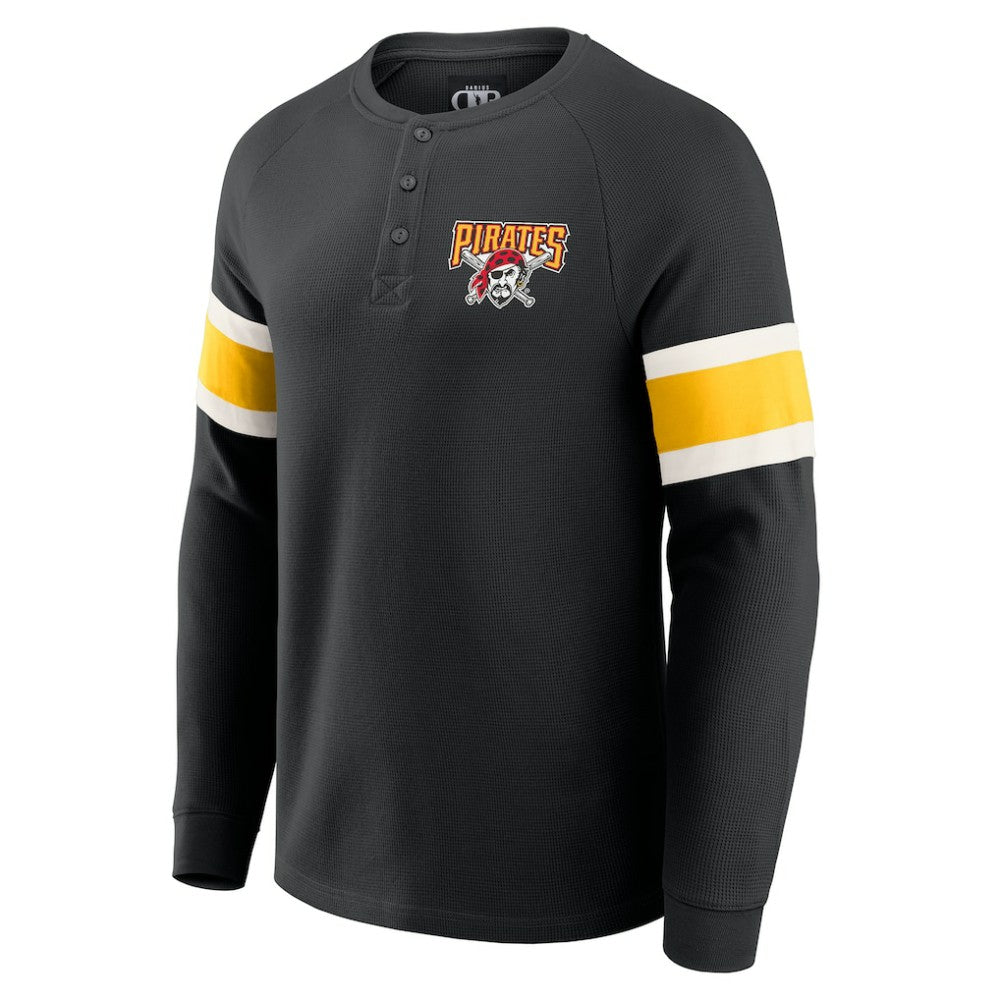 Black Pittsburgh Pirates Darius Rucker Collection by Fanatics Waffle-Knit Raglan Long Sleeve Henley T-Shirt