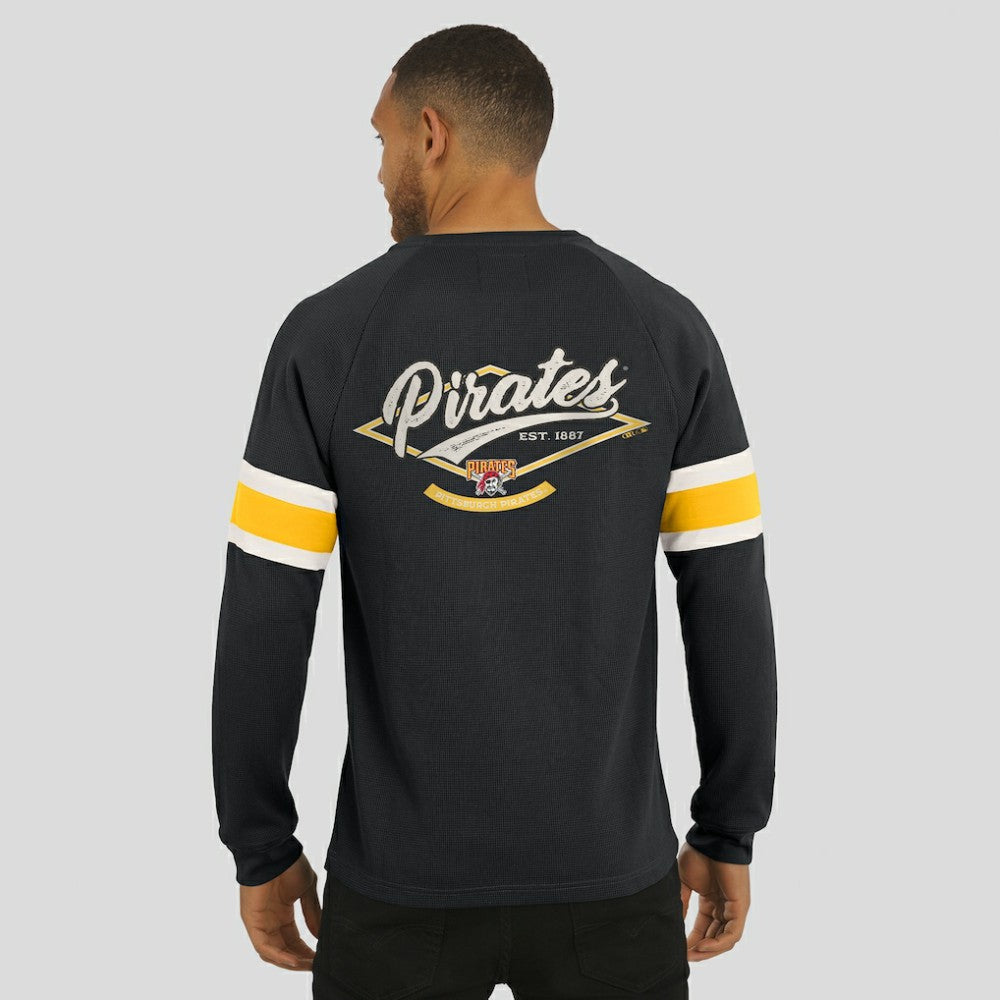 Black Pittsburgh Pirates Darius Rucker Collection by Fanatics Waffle-Knit Raglan Long Sleeve Henley T-Shirt