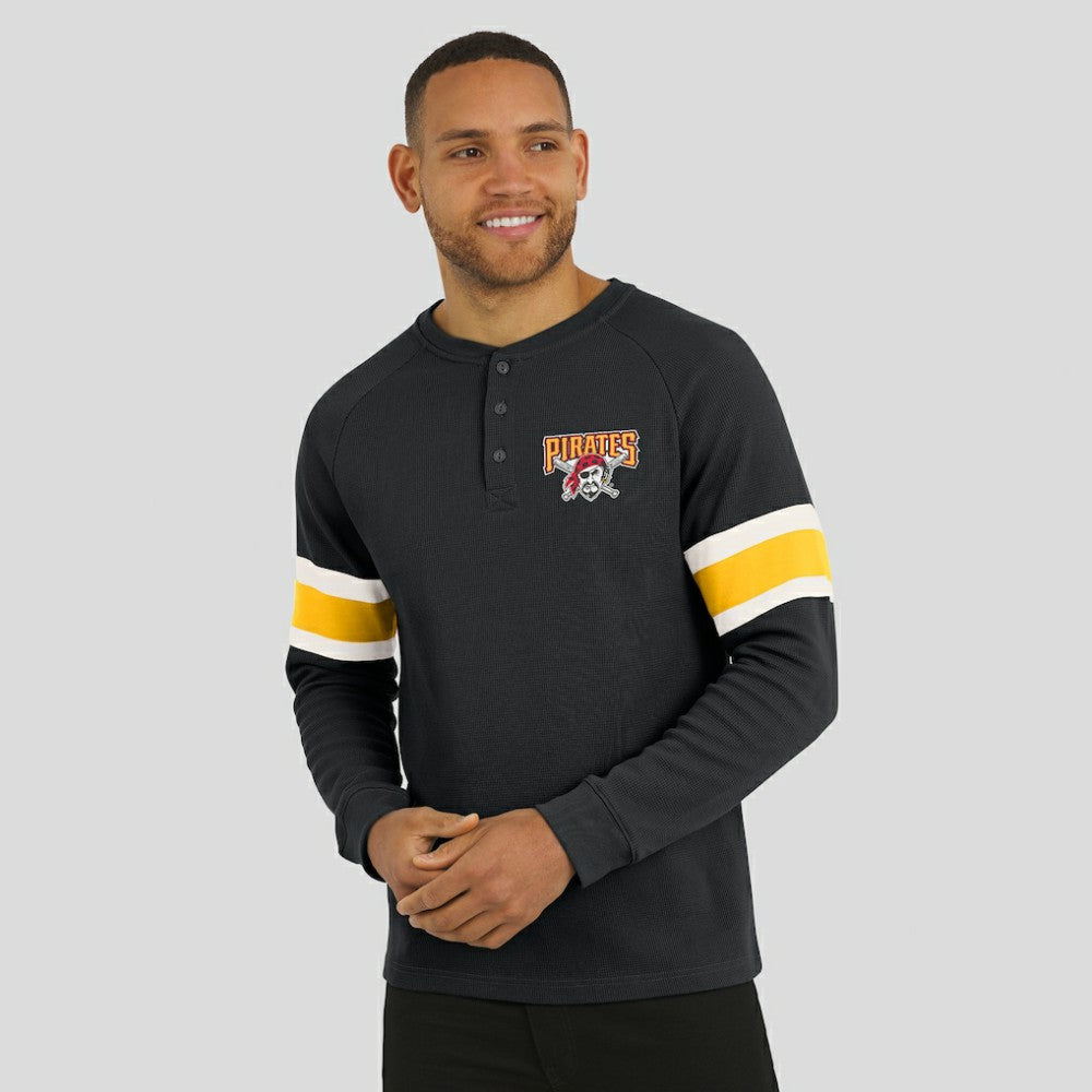 Black Pittsburgh Pirates Darius Rucker Collection by Fanatics Waffle-Knit Raglan Long Sleeve Henley T-Shirt