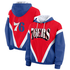 Philadelphia 76ers WEAR by Erin Andrews Women's Colorblock Full-Zip Hoodie Windbreaker Jacket