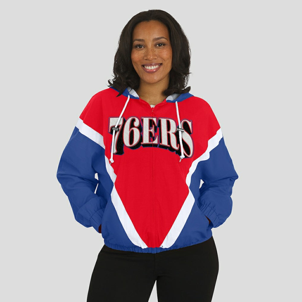 Philadelphia 76ers WEAR by Erin Andrews Women's Colorblock Full-Zip Hoodie Windbreaker Jacket