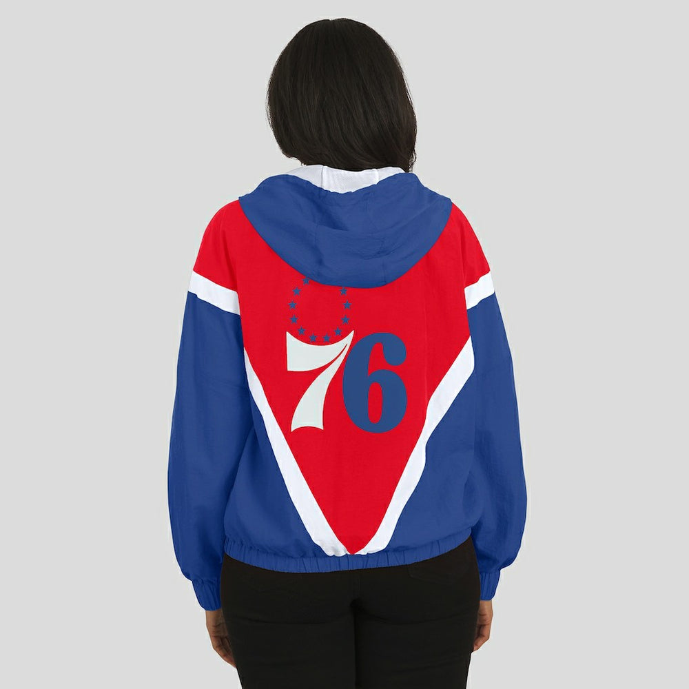 Philadelphia 76ers WEAR by Erin Andrews Women's Colorblock Full-Zip Hoodie Windbreaker Jacket
