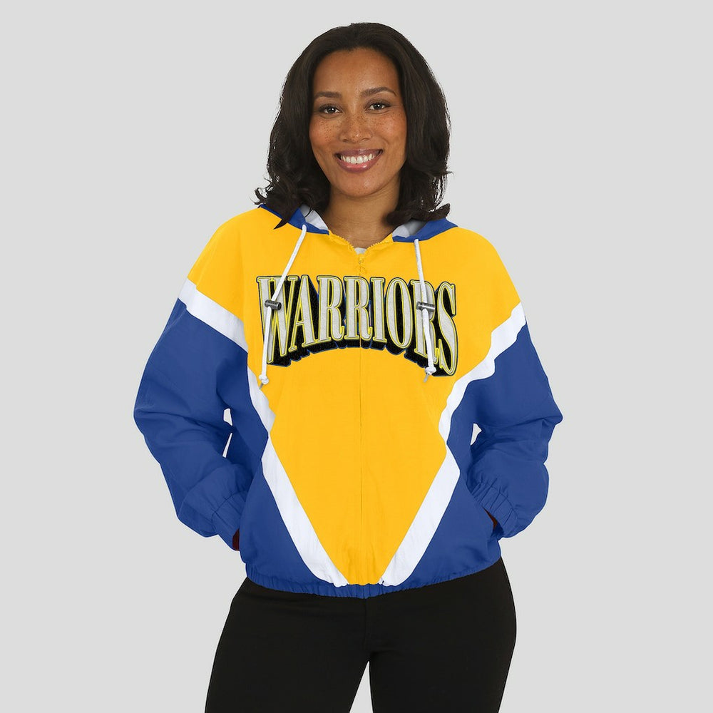 Golden State Warriors WEAR by Erin Andrews Women's Colorblock Full-Zip Hoodie Windbreaker Jacket sale