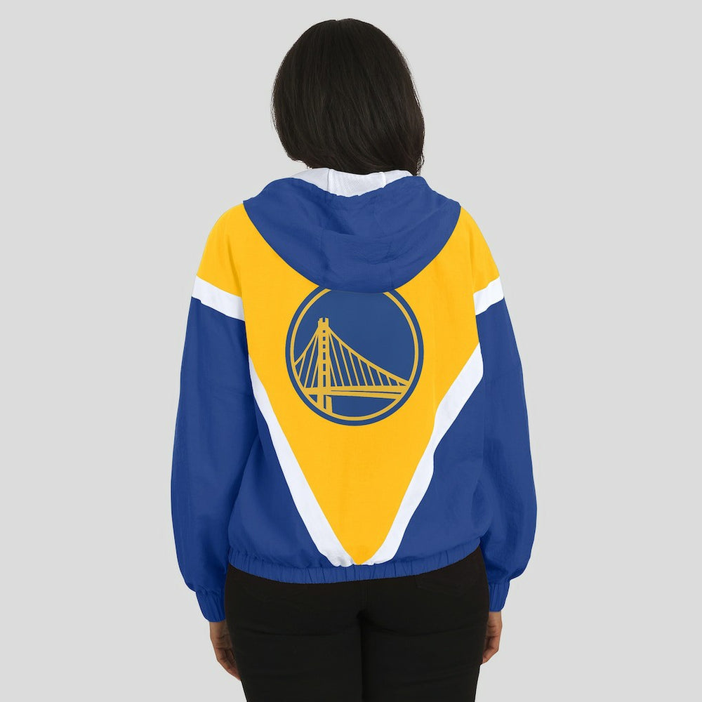 Golden State Warriors WEAR by Erin Andrews Women's Colorblock Full-Zip Hoodie Windbreaker Jacket sale