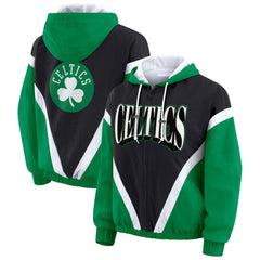 Boston Celtics WEAR by Erin Andrews Women's Colorblock Full-Zip Hoodie Windbreaker Jacket