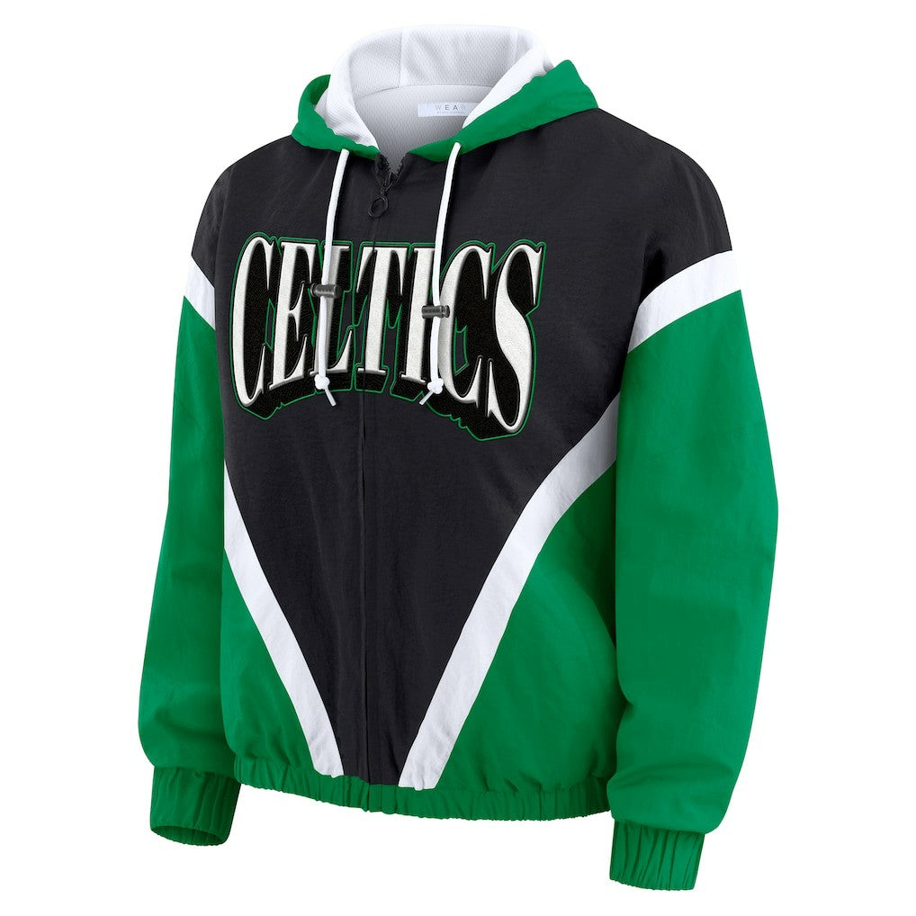 Boston Celtics WEAR by Erin Andrews Women's Colorblock Full-Zip Hoodie Windbreaker Jacket