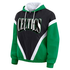 Boston Celtics WEAR by Erin Andrews Women's Colorblock Full-Zip Hoodie Windbreaker Jacket