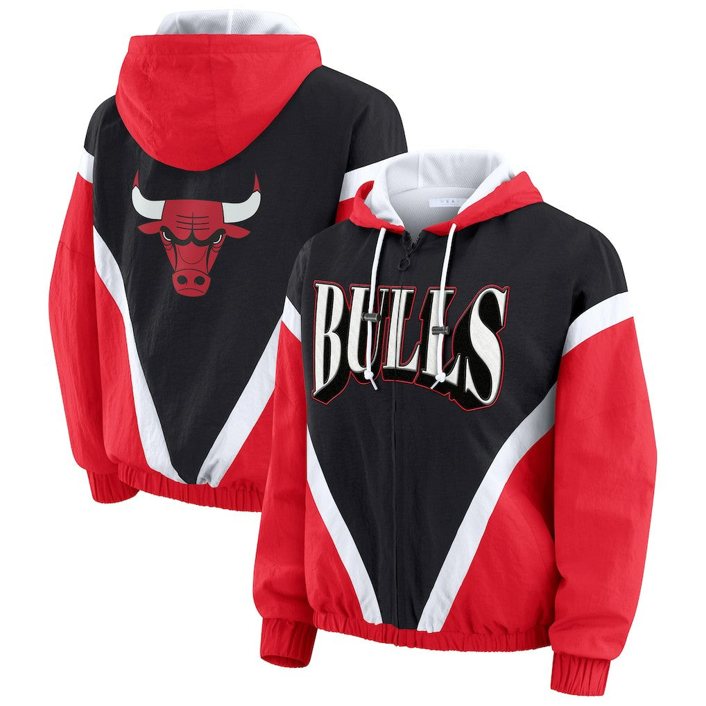 Chicago Bulls WEAR by Erin Andrews Women's Colorblock Full-Zip Hoodie Windbreaker Jacket