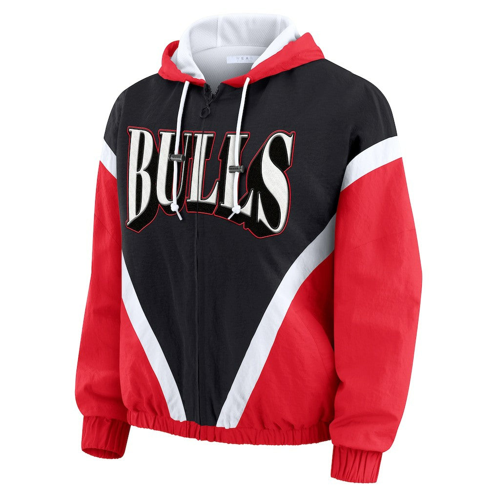 Chicago Bulls WEAR by Erin Andrews Women's Colorblock Full-Zip Hoodie Windbreaker Jacket