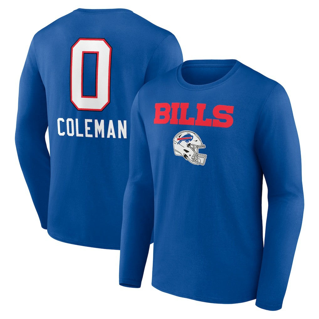 Keon Coleman  Team Wordmark Name & Number Long Sleeve T-Shirt - Buffalo Bills T-shirts