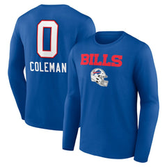 Keon Coleman  Team Wordmark Name & Number Long Sleeve T-Shirt - Buffalo Bills T-shirts