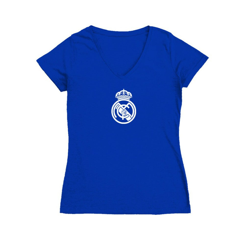 Real Madrid Vive La Fete Women's Color Badge V-Neck Fitted T-Shirt