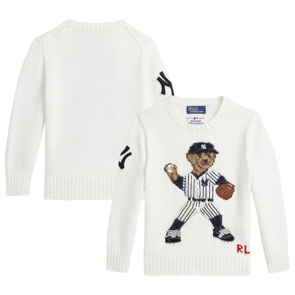 White Yankees Polo Ralph Lauren Preschool  Bear Pullover Sweater