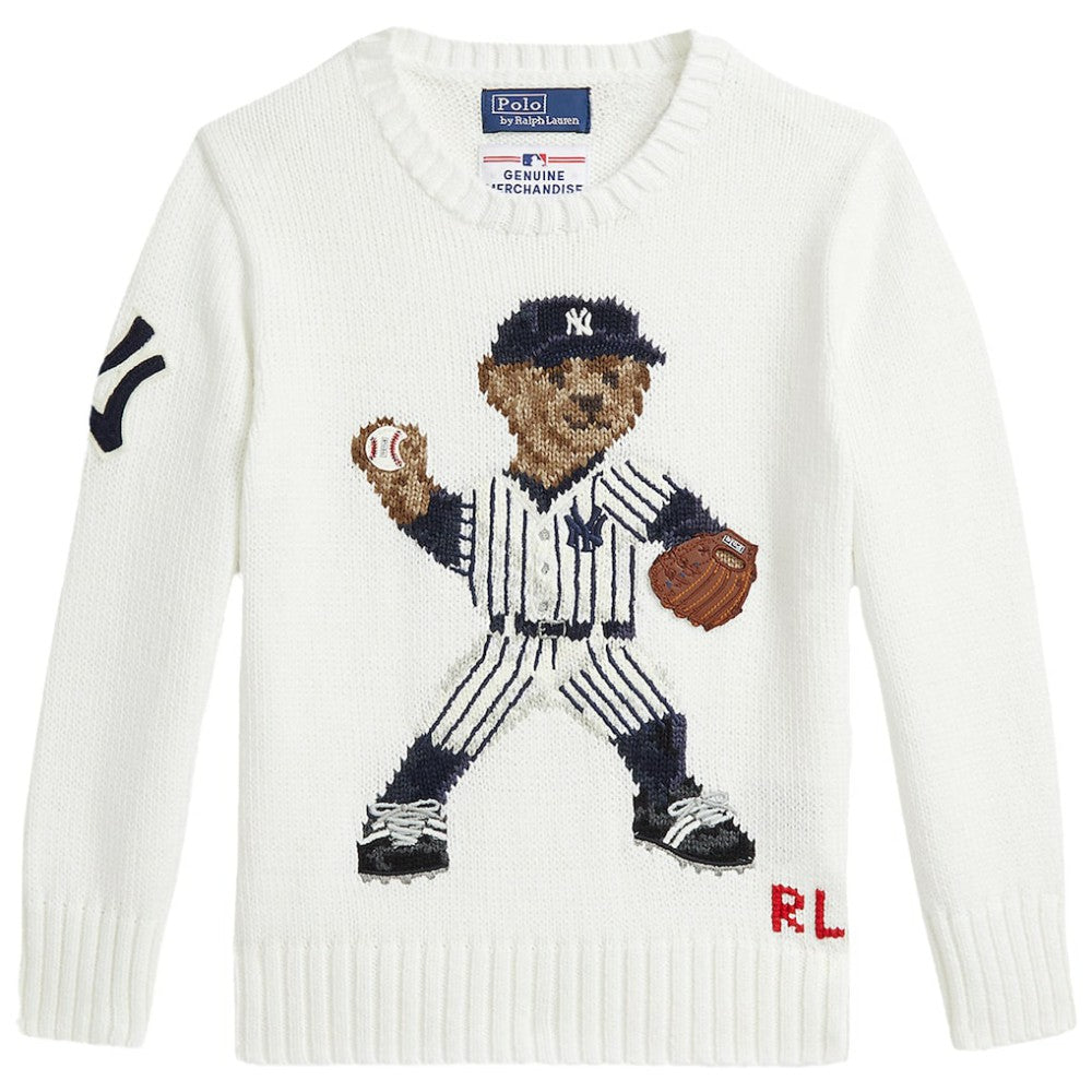 White Yankees Polo Ralph Lauren Preschool  Bear Pullover Sweater