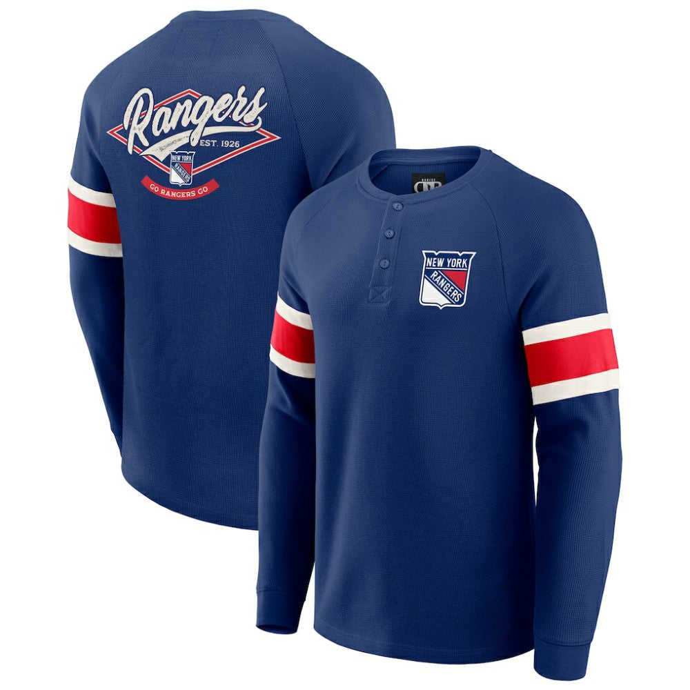 NHL New York Rangers Darius Rucker Collection by Fanatics Waffle-Knit Raglan Long Sleeve Henley T-Shirt