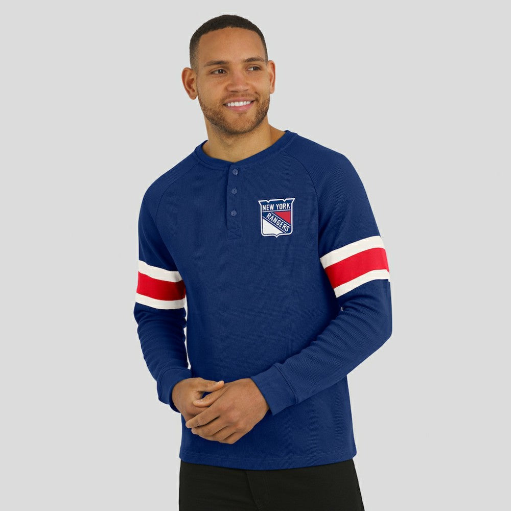 NHL New York Rangers Darius Rucker Collection by Fanatics Waffle-Knit Raglan Long Sleeve Henley T-Shirt