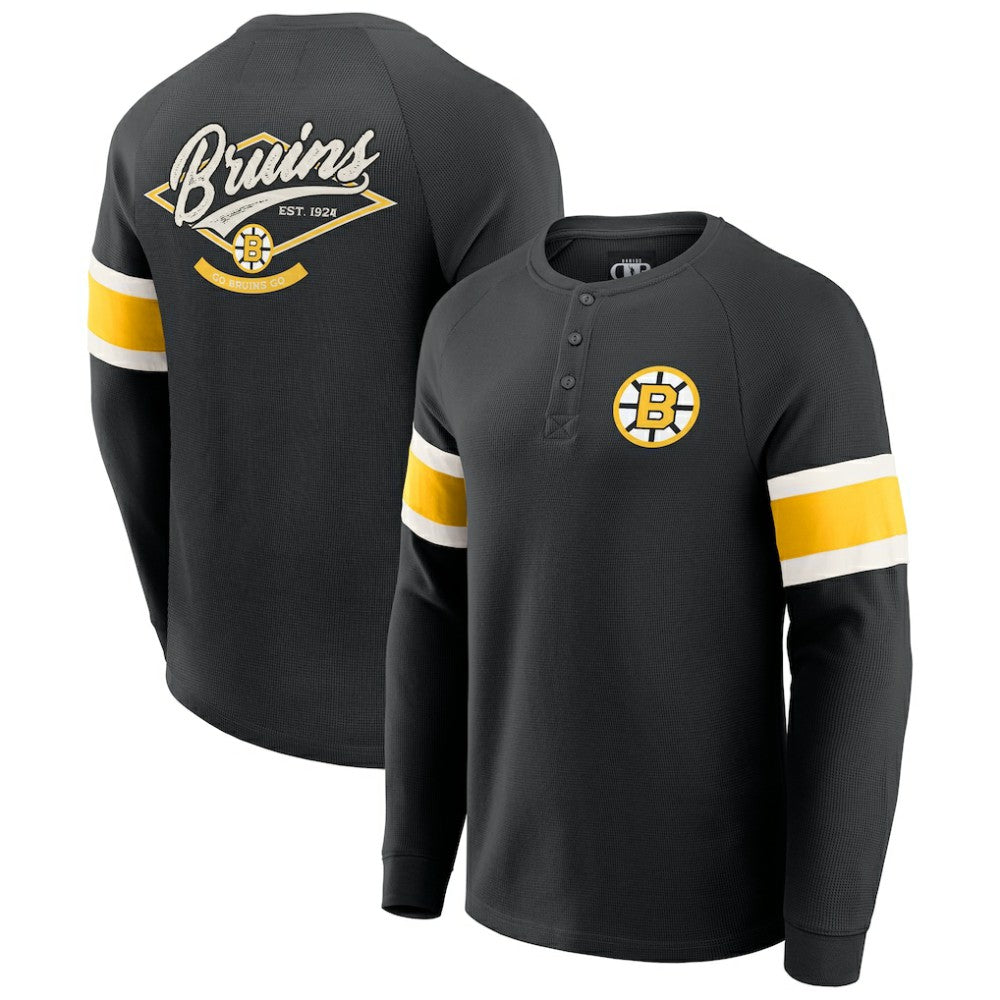 NHL Boston Bruins Darius Rucker Collection by Fanatics Waffle-Knit Raglan Long Sleeve Henley T-Shirt