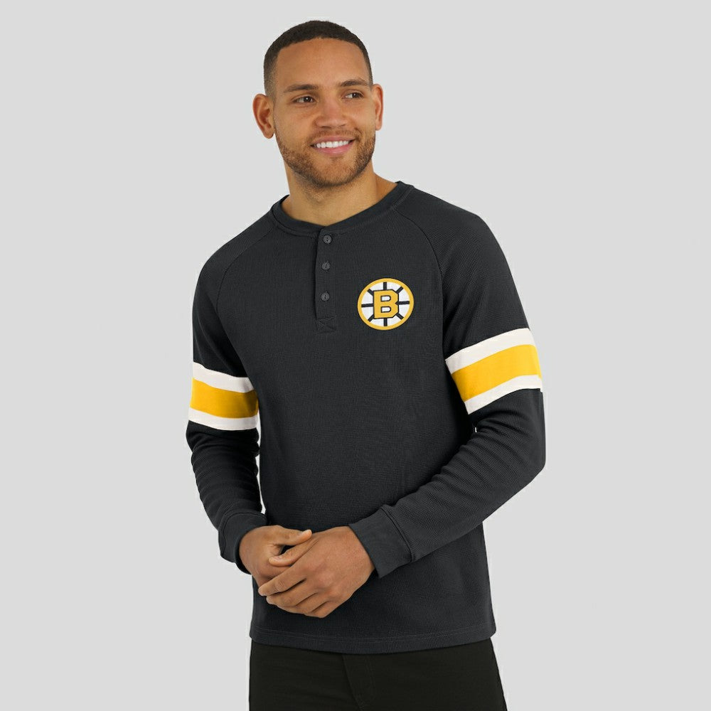NHL Boston Bruins Darius Rucker Collection by Fanatics Waffle-Knit Raglan Long Sleeve Henley T-Shirt