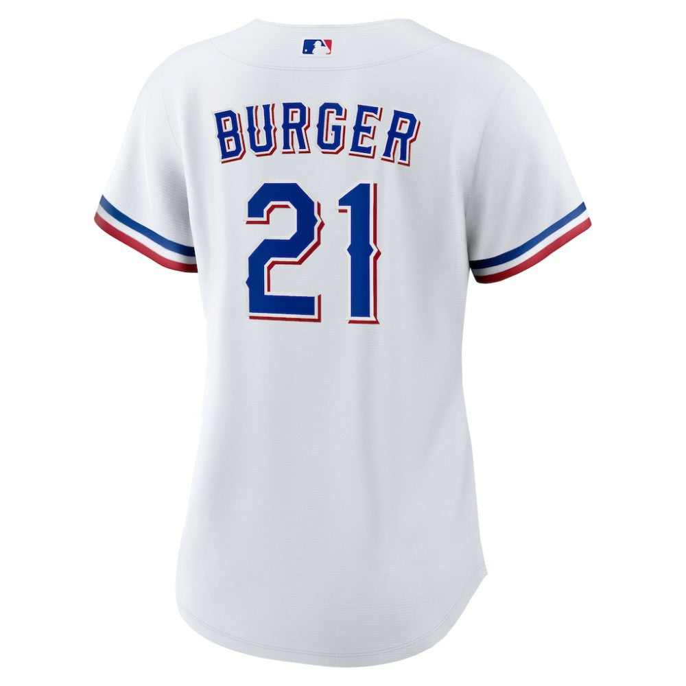 White Jake Burger Texas Rangers Nike Women's Home Replica Jersey