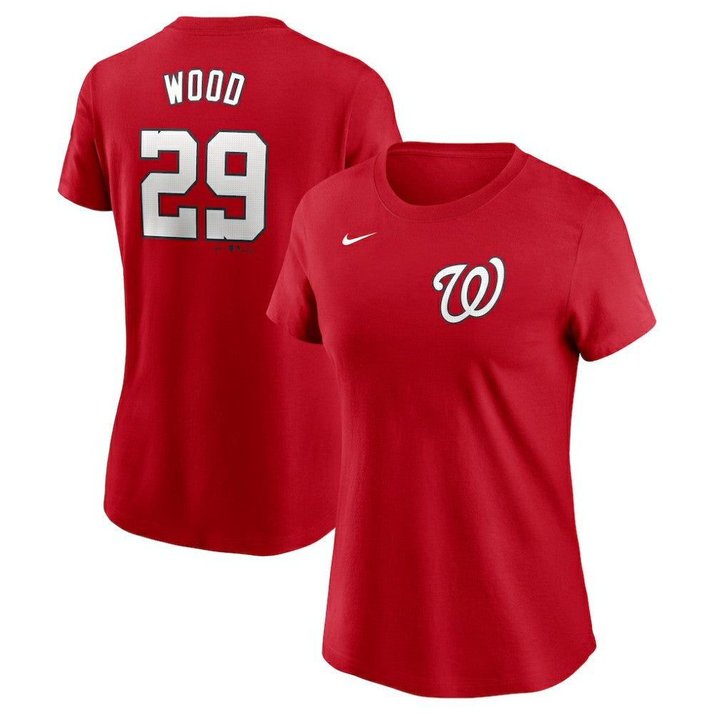 Red James Wood Washington Nationals Nike Women's Cooperstown Collection Fuse Name & Number T-Shirt